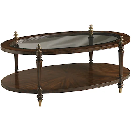 Westbourne Park Oval Cocktail Table with One Shelf & Solid Brass Accents